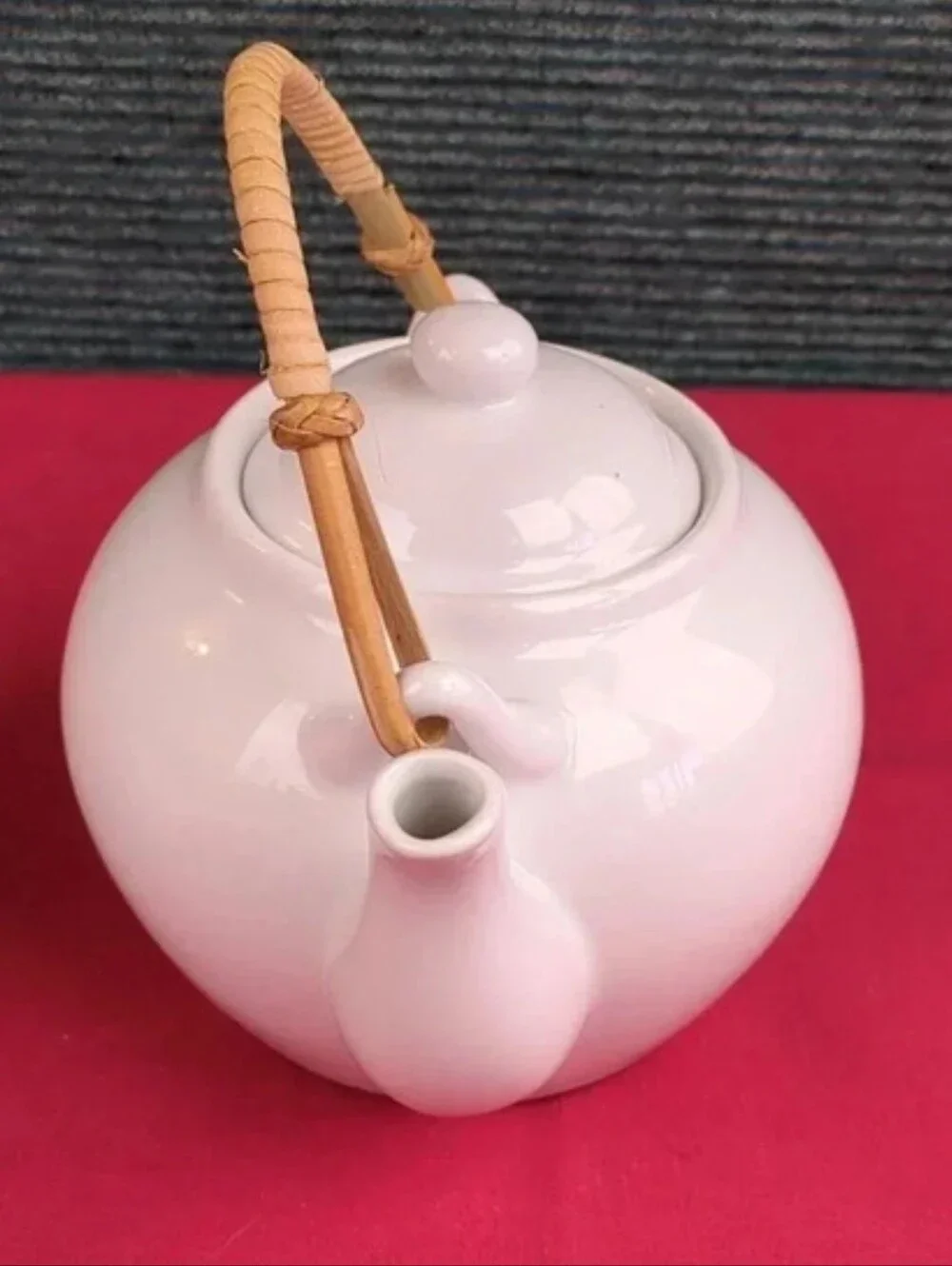 Pier 1 White China Teapot & 4 Cups Japanese Style, For Kitty Rescue!